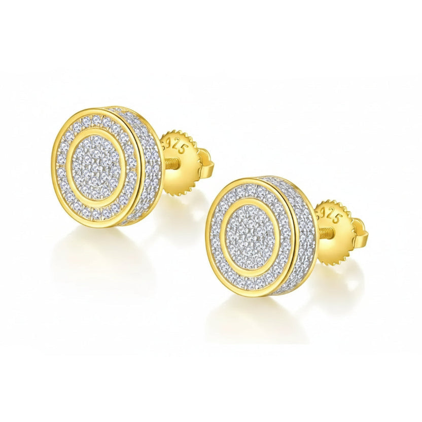 Moissanite Diamond Fully Iced Round Stud Earrings in 14K Gold - 11mm/Screw Back Earrings