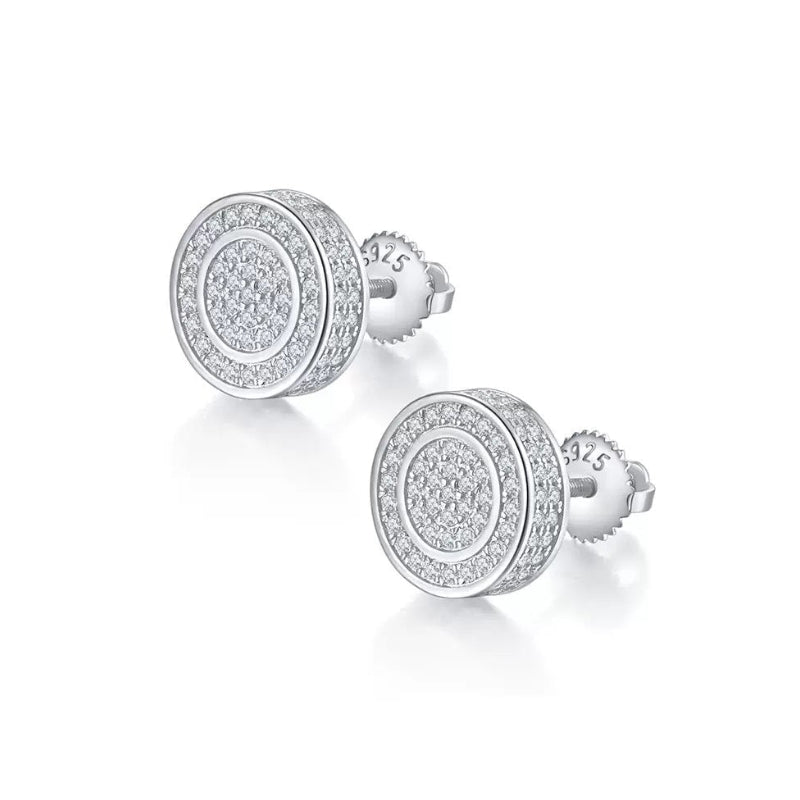 Moissanite Diamond Fully Iced Round Stud Earrings in White Gold - 11mm/Screw Back Earrings