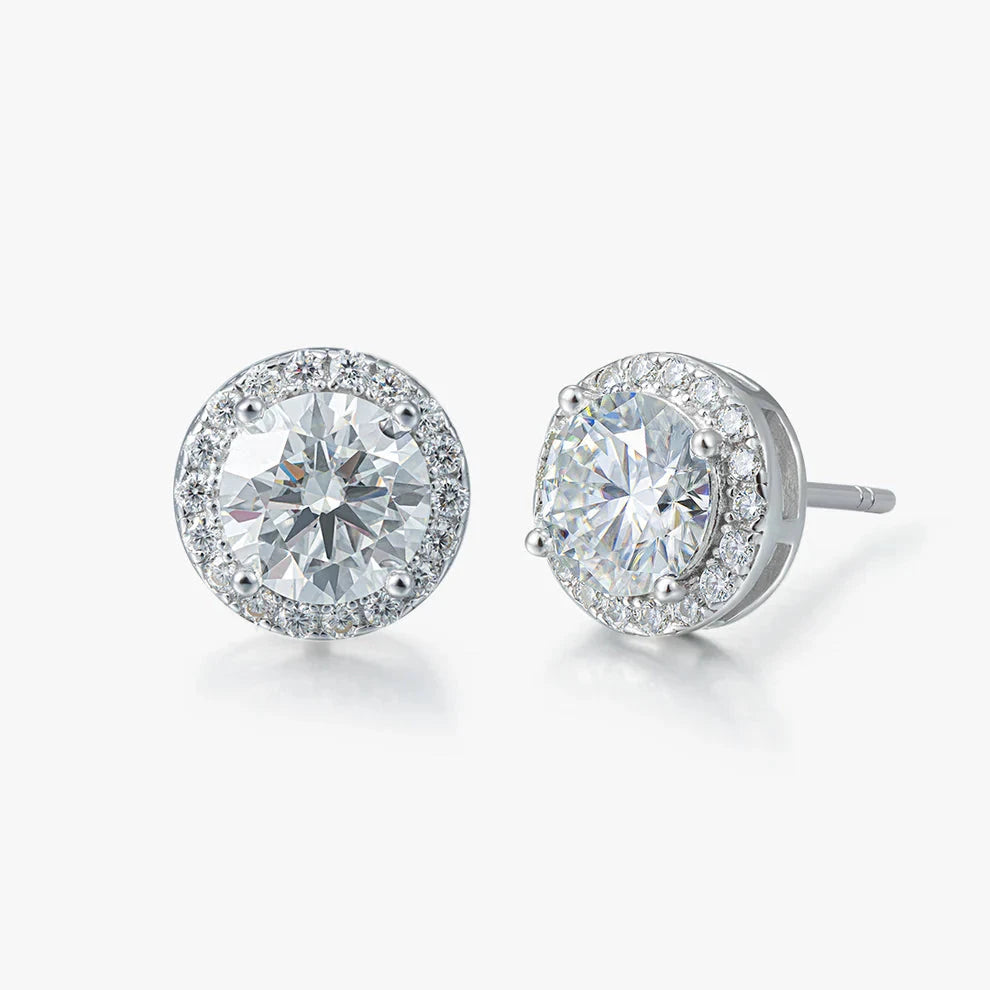 Moissanite Diamond Halo Round Stud Earrings in 925 Sterling Silver - 2.0 Carat Earrings