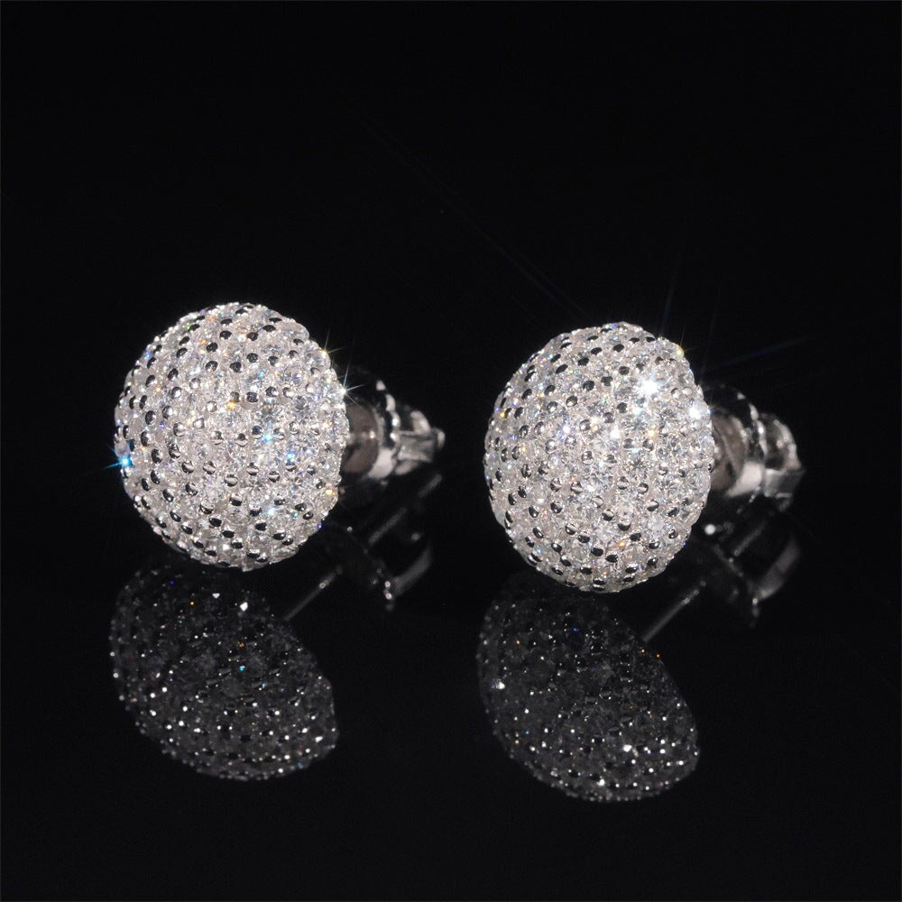 Moissanite Diamond Paved Ball Stud Earrings in White Gold - 10mm/Screw Back Earrings