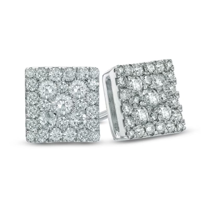 Moissanite Diamond Paved Square Stud Earrings in White Gold - 11mm/Screw Back Earrings