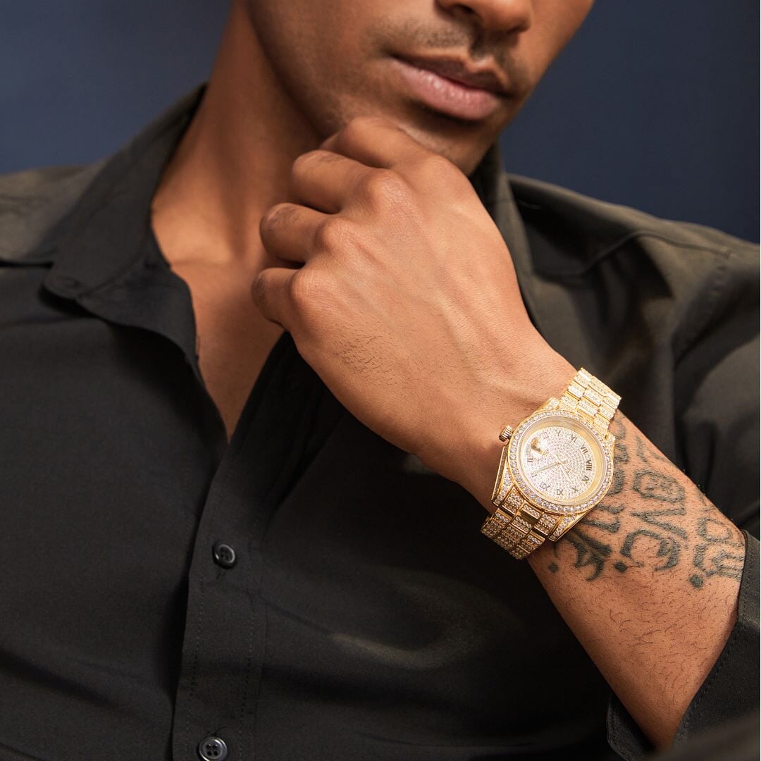 Moissanite Diamond Presidential Watch in 14K Gold - Fully Iced Out