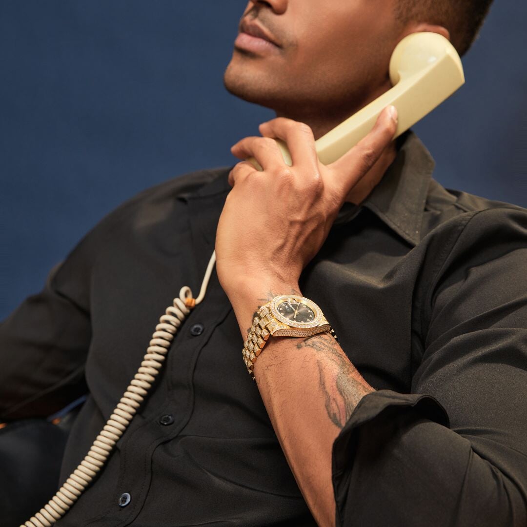 Moissanite Iced Out Presidential Watch in 14K Gold - Black