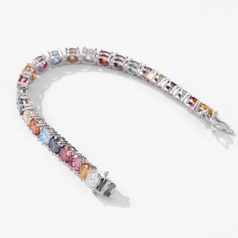 Multicolor Moissanite Silver Tennis Chain Bracelet Bracelets