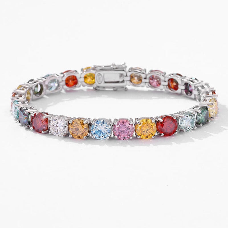 Multicolor Moissanite Silver Tennis Chain Bracelet Bracelets