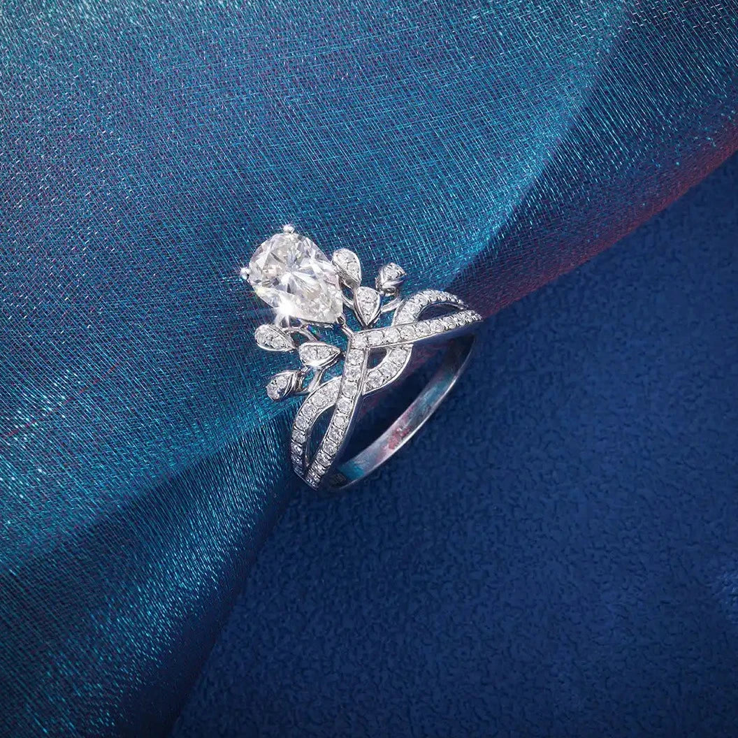 Pear Cut Moissanite Diamond Paved Princess Crown Ring for Women Rings