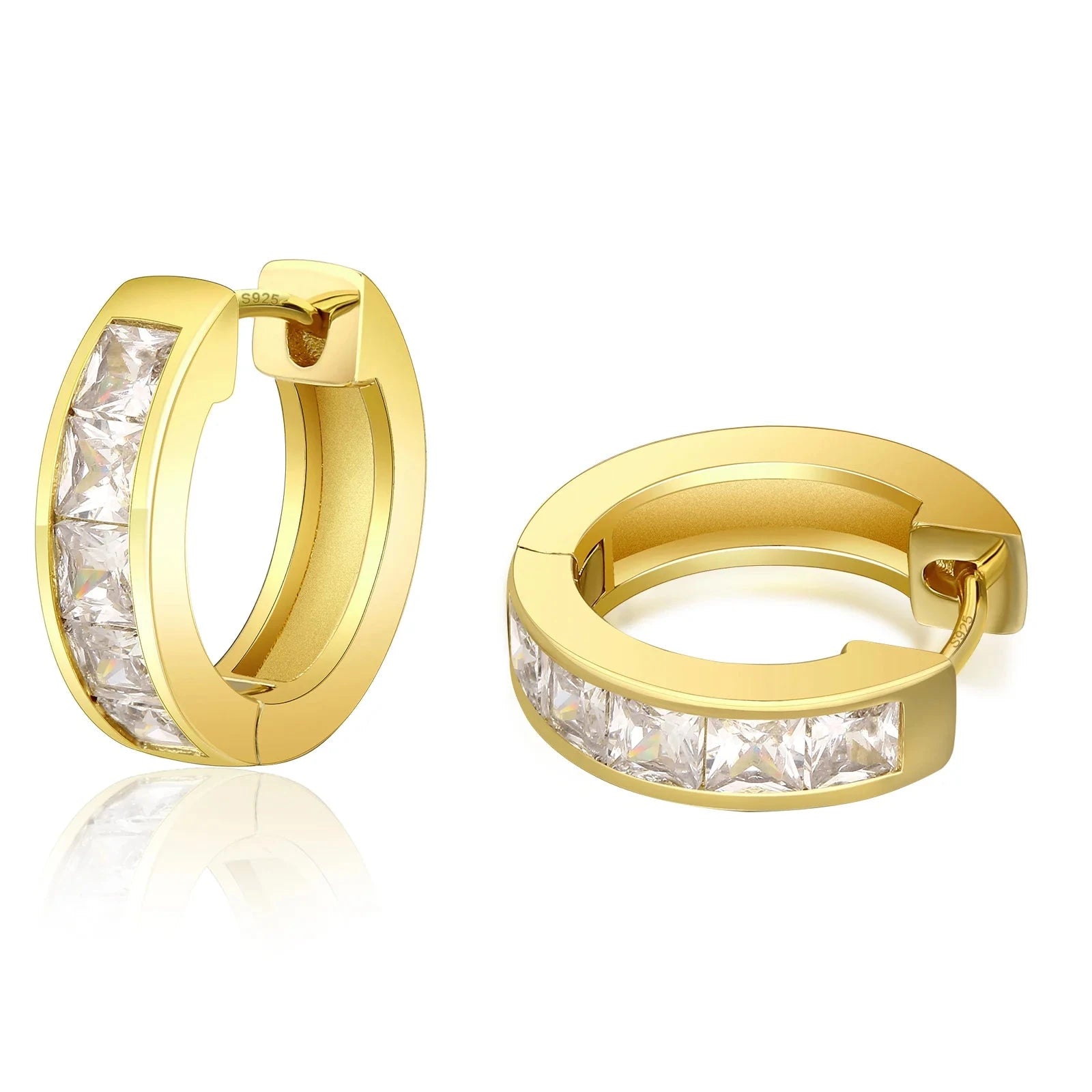 Princess Cut Diamond Hoop Earrings in 14K Gold Earrings