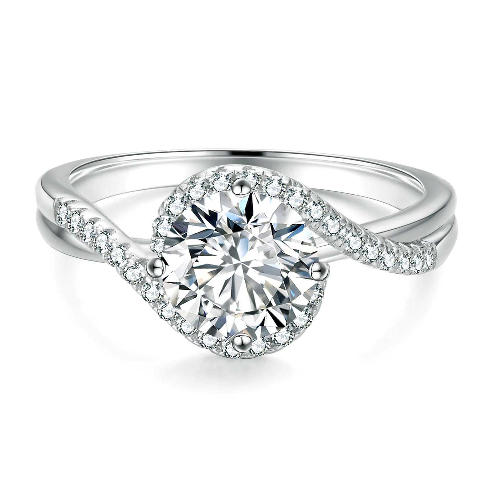 Round Cut Moissanite Diamond Paved Ring Style II for Women Rings