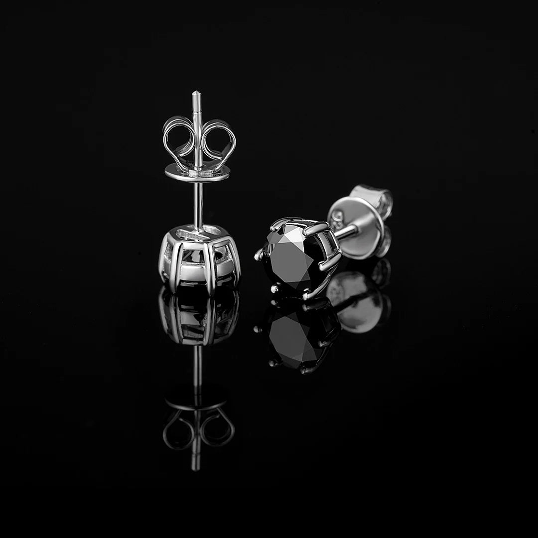 S925 Black Moissanite Earring Studs in White Gold - 2.0 Carat Earrings