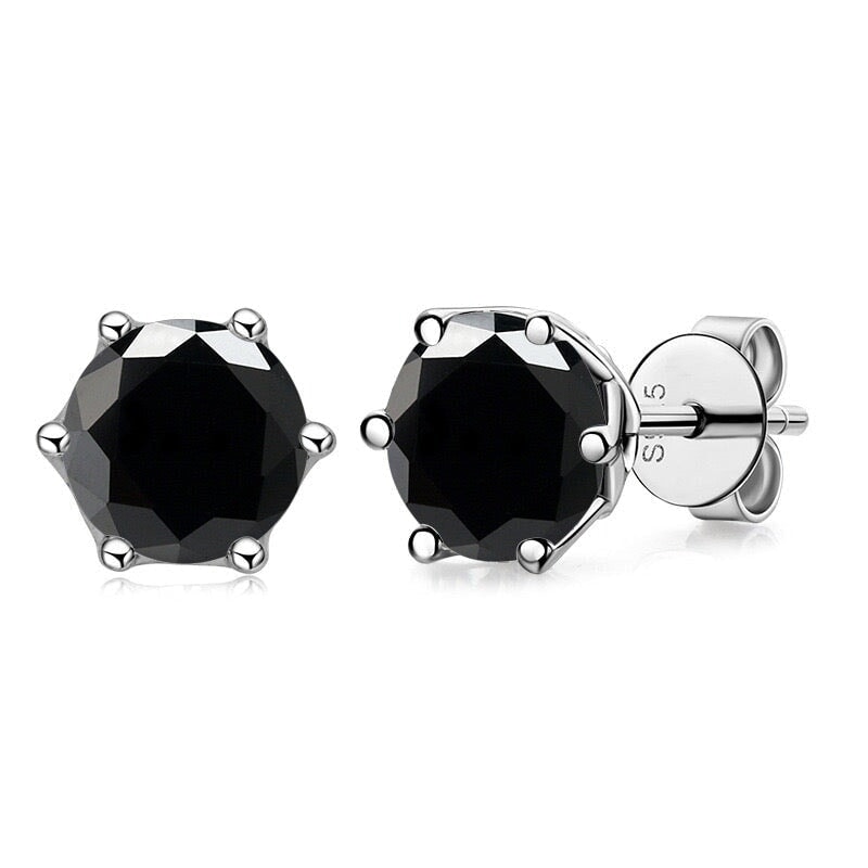 S925 Black Moissanite Earring Studs in White Gold - 2.0 Carat Earrings 6 Prong 6.5mm (2.0 Carat for Pair) White Gold