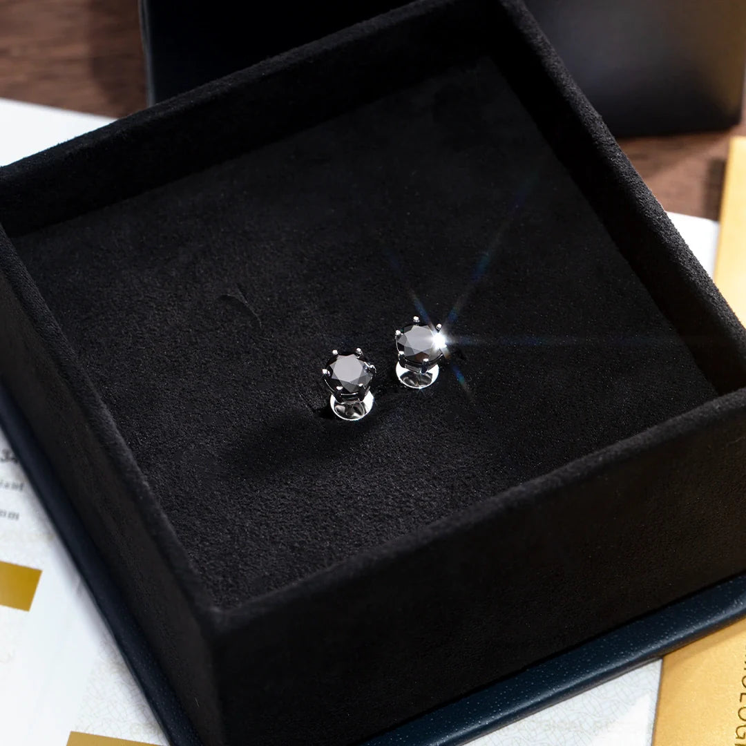 S925 Black Moissanite Earring Studs in White Gold - 2.0 Carat Earrings