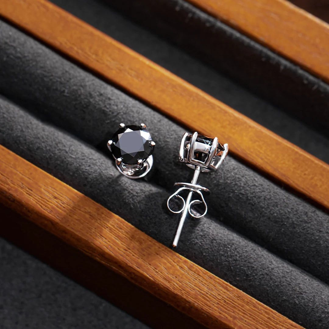 S925 Black Moissanite Earring Studs in White Gold - 2.0 Carat Earrings