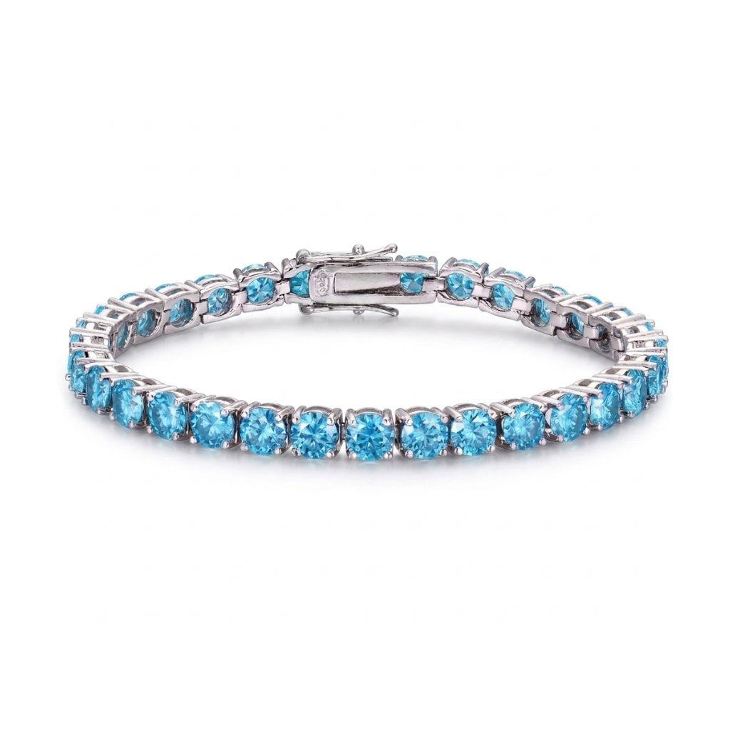 S925 Blue Moissanite Diamond Tennis Chain Bracelet in White Gold Bracelets