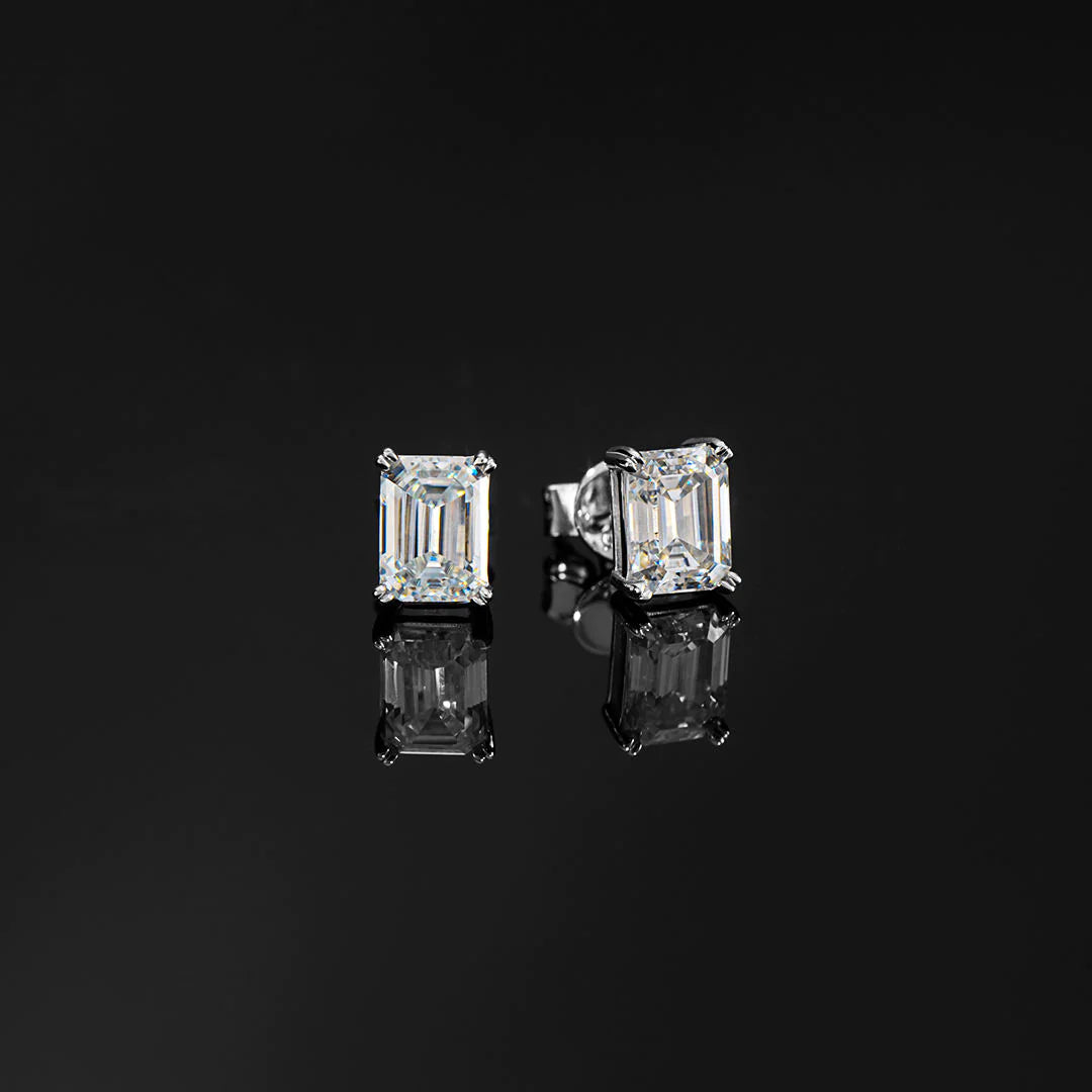 S925 Emerald Cut Stud Earrings - 2.0 Carat Earrings