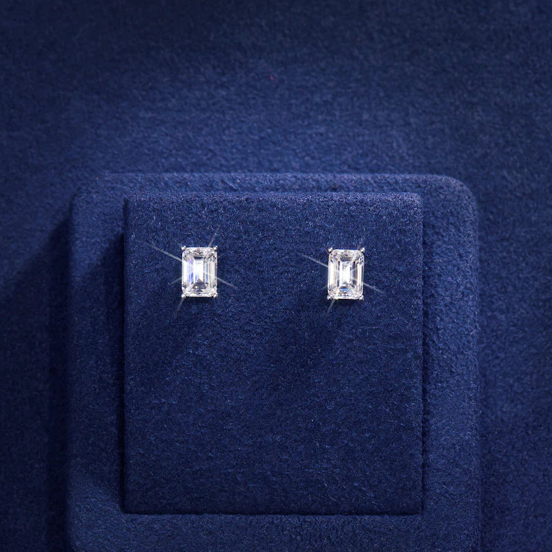 S925 Emerald Cut Stud Earrings - 2.0 Carat Earrings