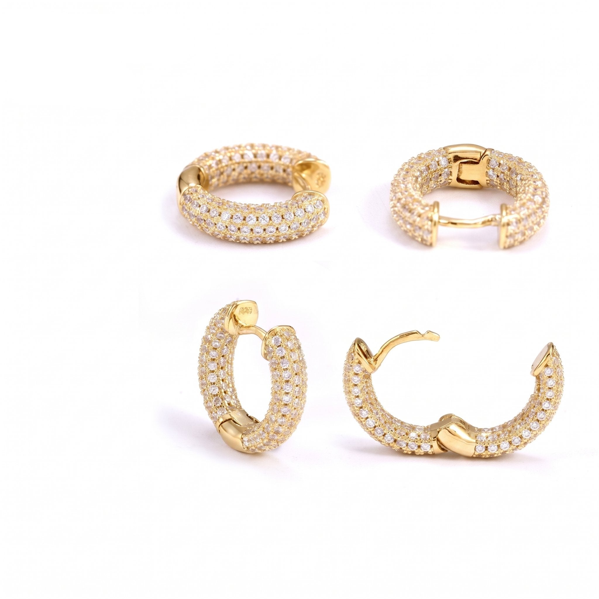 S925 Fully Iced Moissanite Solid Thick Hoop Earrings in 14K Gold Earrings