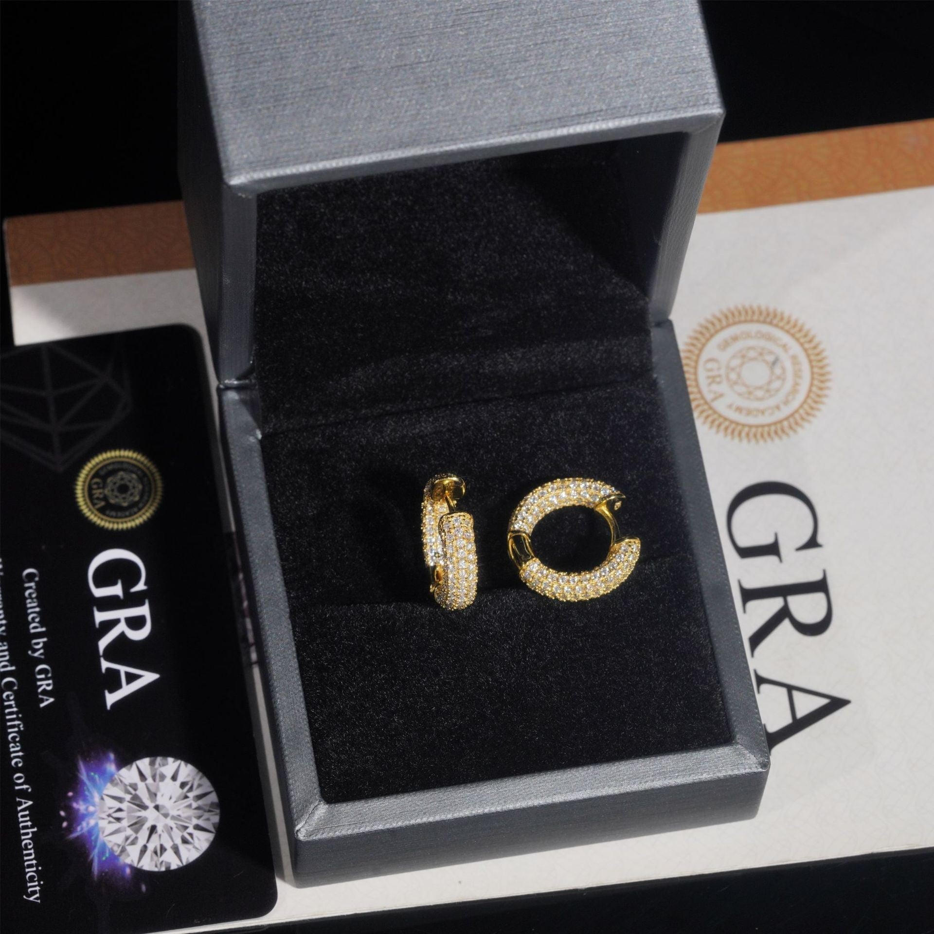 S925 Fully Iced Moissanite Solid Thick Hoop Earrings in 14K Gold Earrings