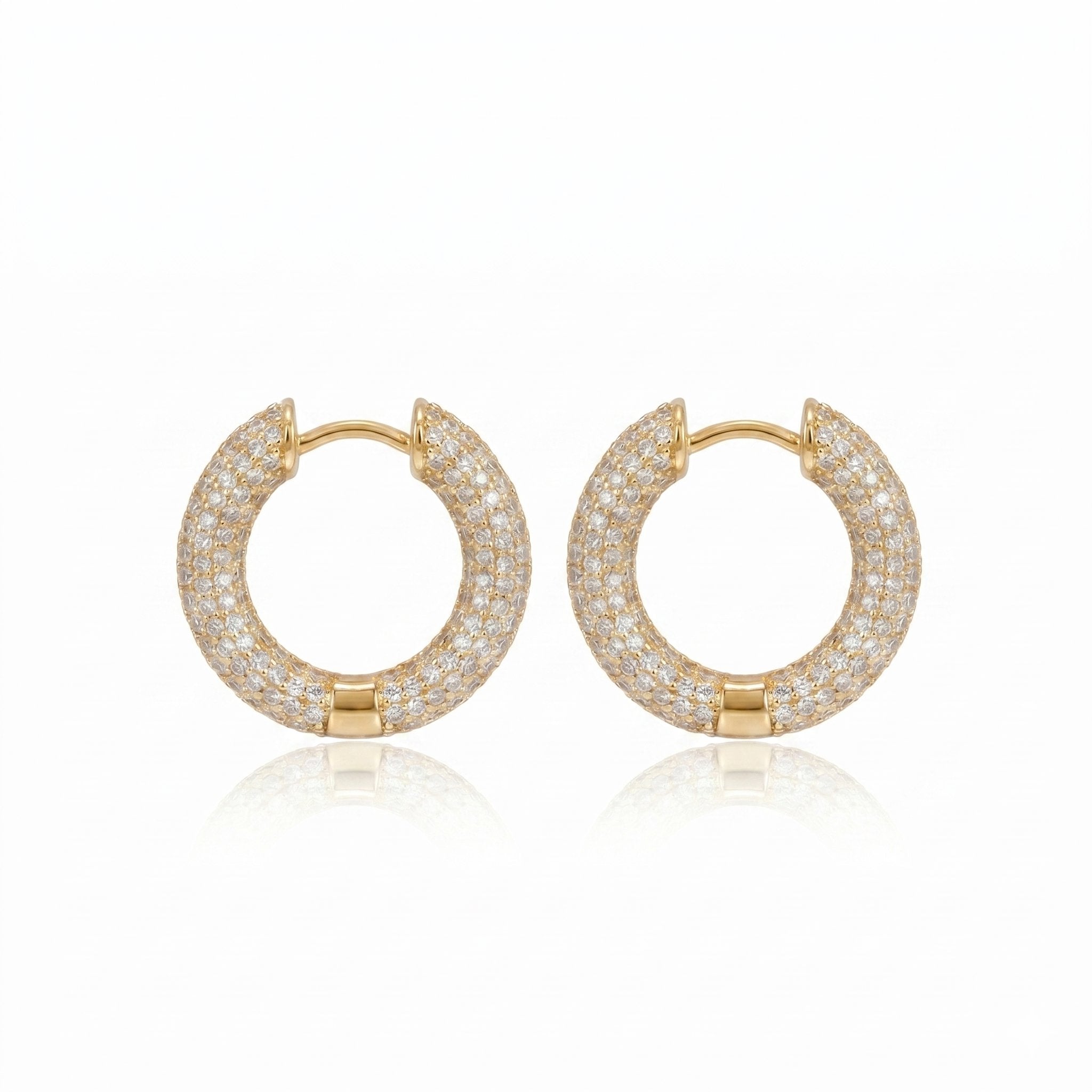 S925 Fully Iced Moissanite Solid Thick Hoop Earrings in 14K Gold Earrings