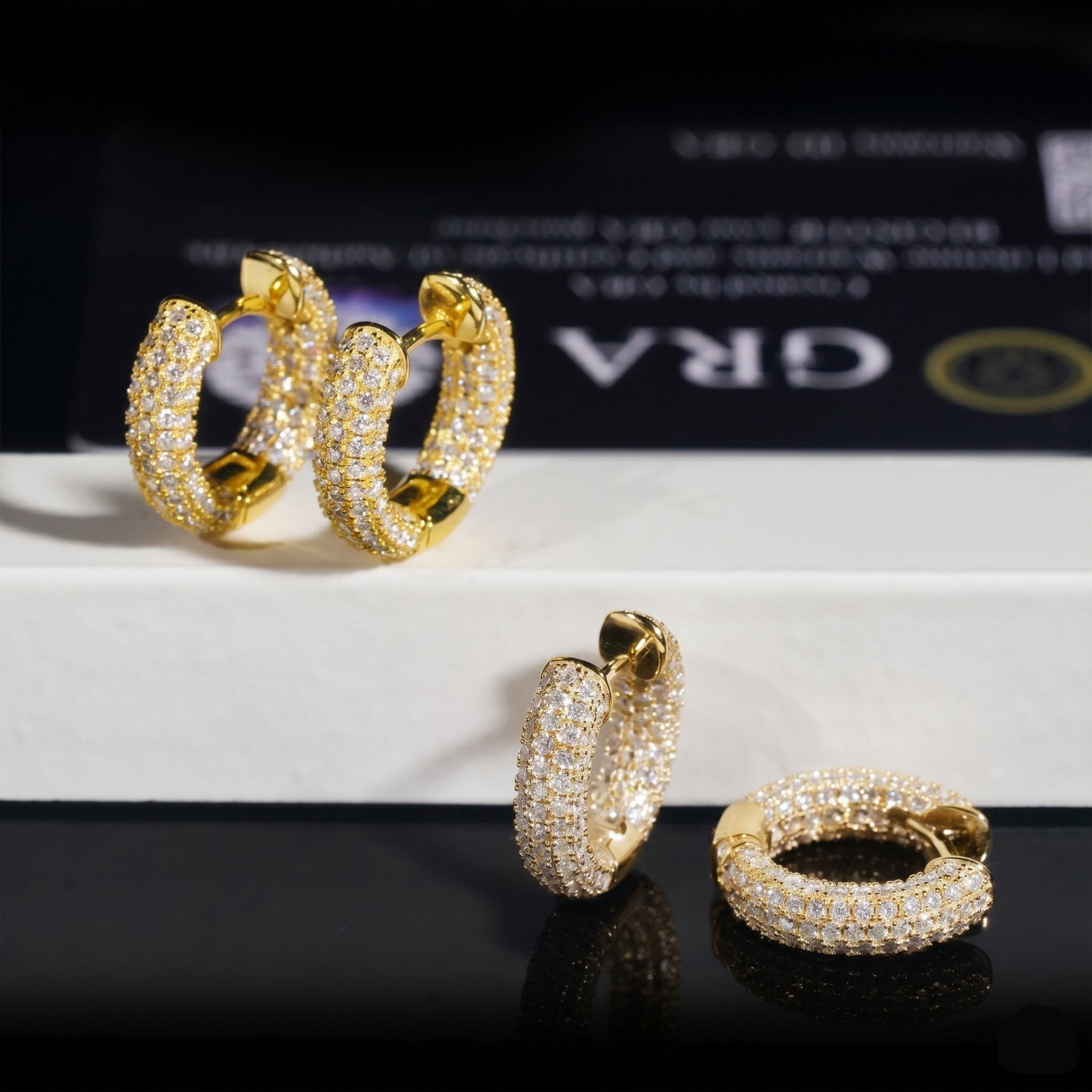 S925 Fully Iced Moissanite Solid Thick Hoop Earrings in 14K Gold Earrings