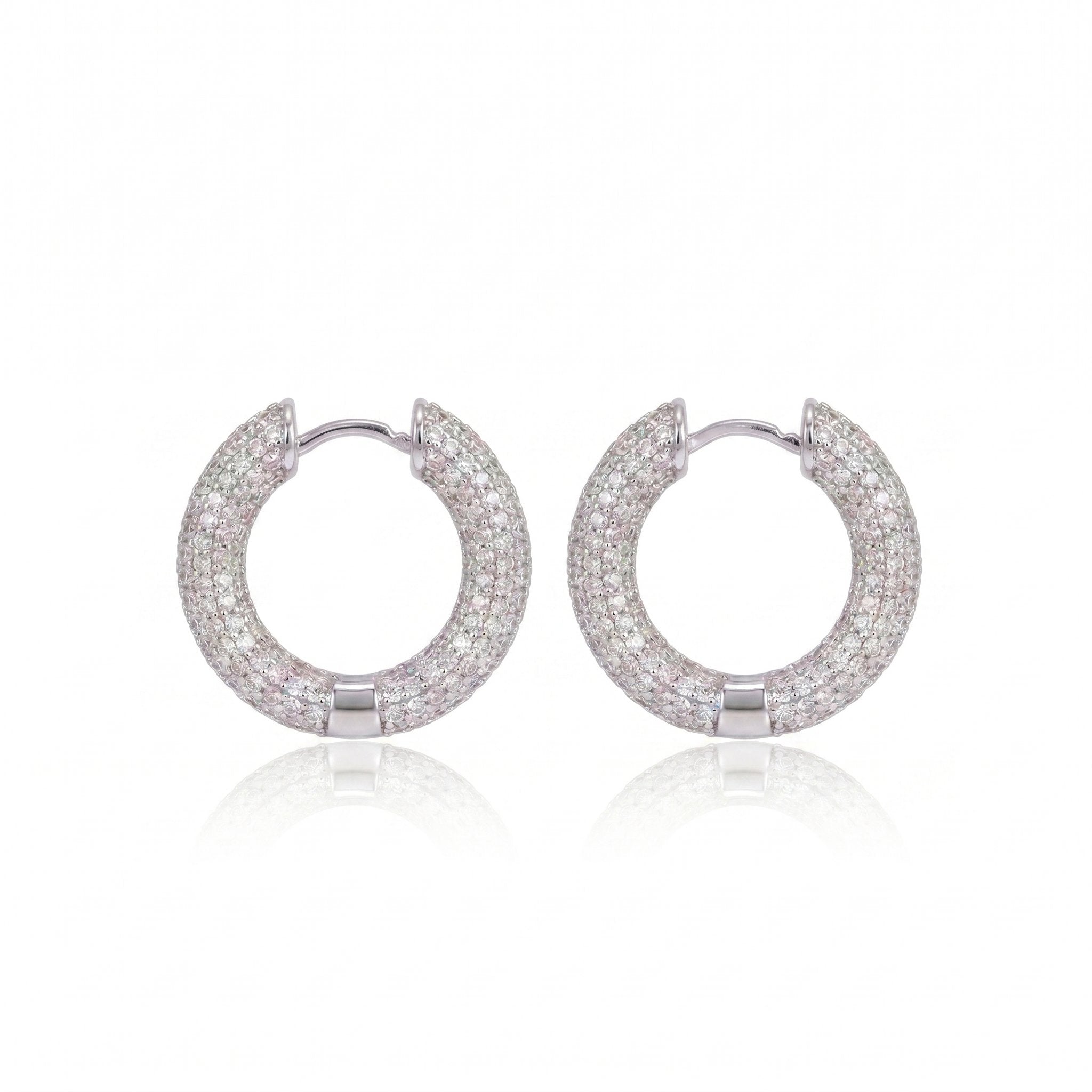 S925 Fully Iced Moissanite Solid Thick Hoop Earrings in White Gold Earrings