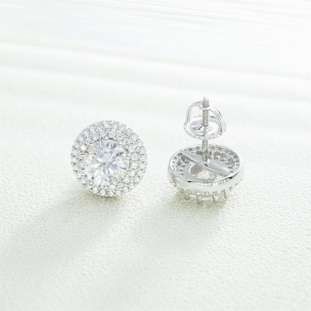 S925 Halo Round Cut Moissanite Stud Earrings - 2.0 Carat Earrings