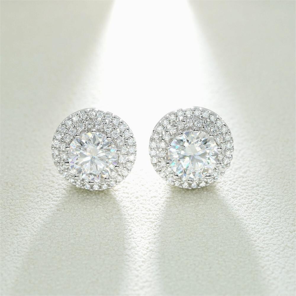 S925 Halo Round Cut Moissanite Stud Earrings - 2.0 Carat Earrings