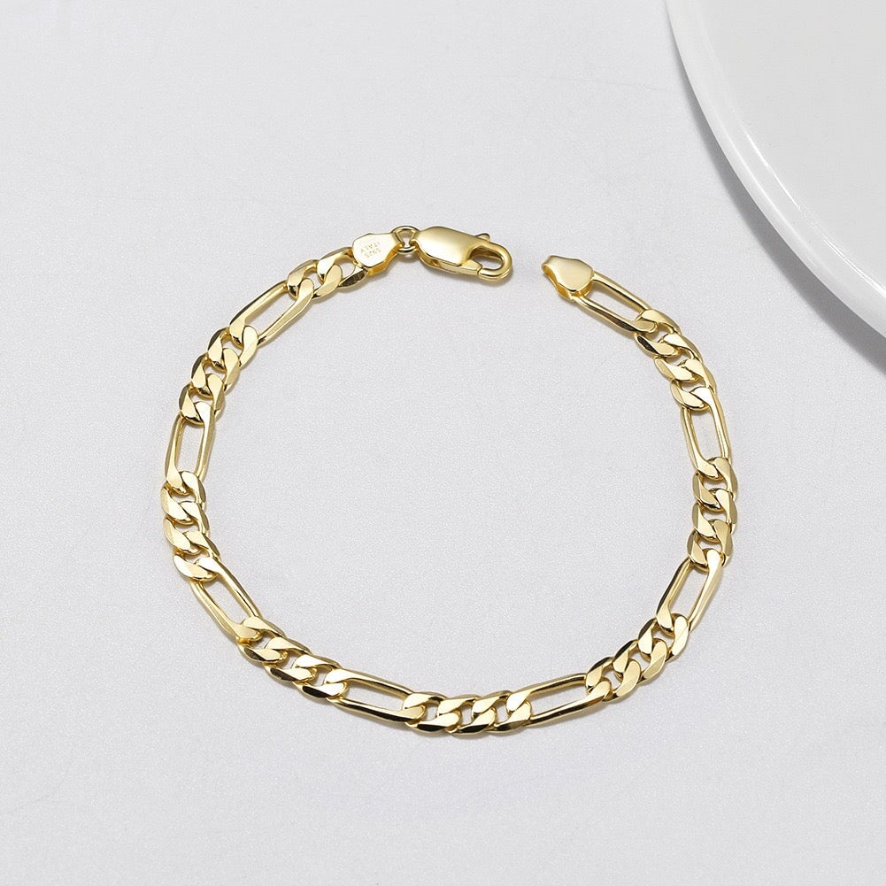 S925 Italy Silver Figaro Bracelet in 18K Gold Vermeil - 5mm Bracelets