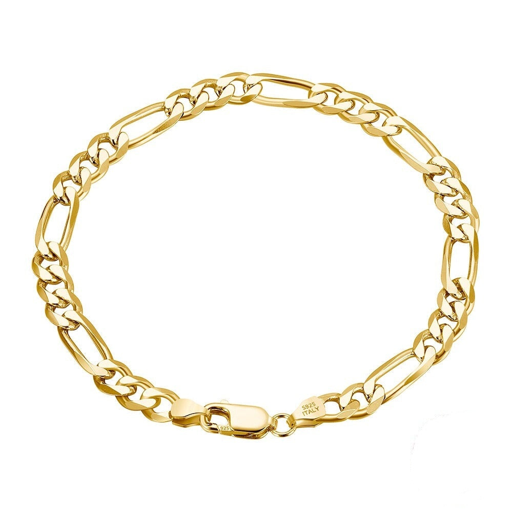 S925 Italy Silver Figaro Bracelet in 18K Gold Vermeil - 5mm Bracelets