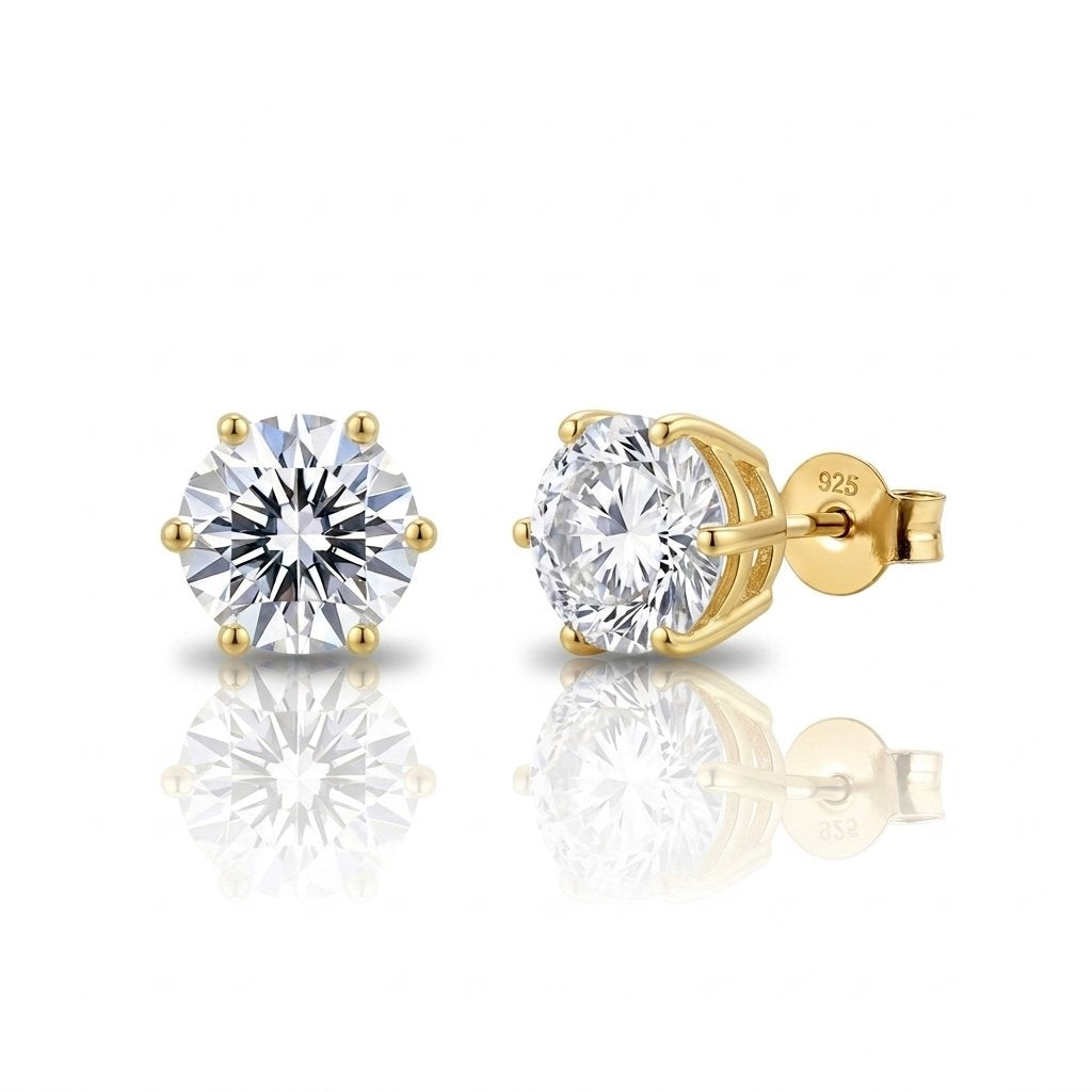 S925 Men's Moissanite Diamond Studs Earrings in 14K Gold - 6 Prongs Earrings