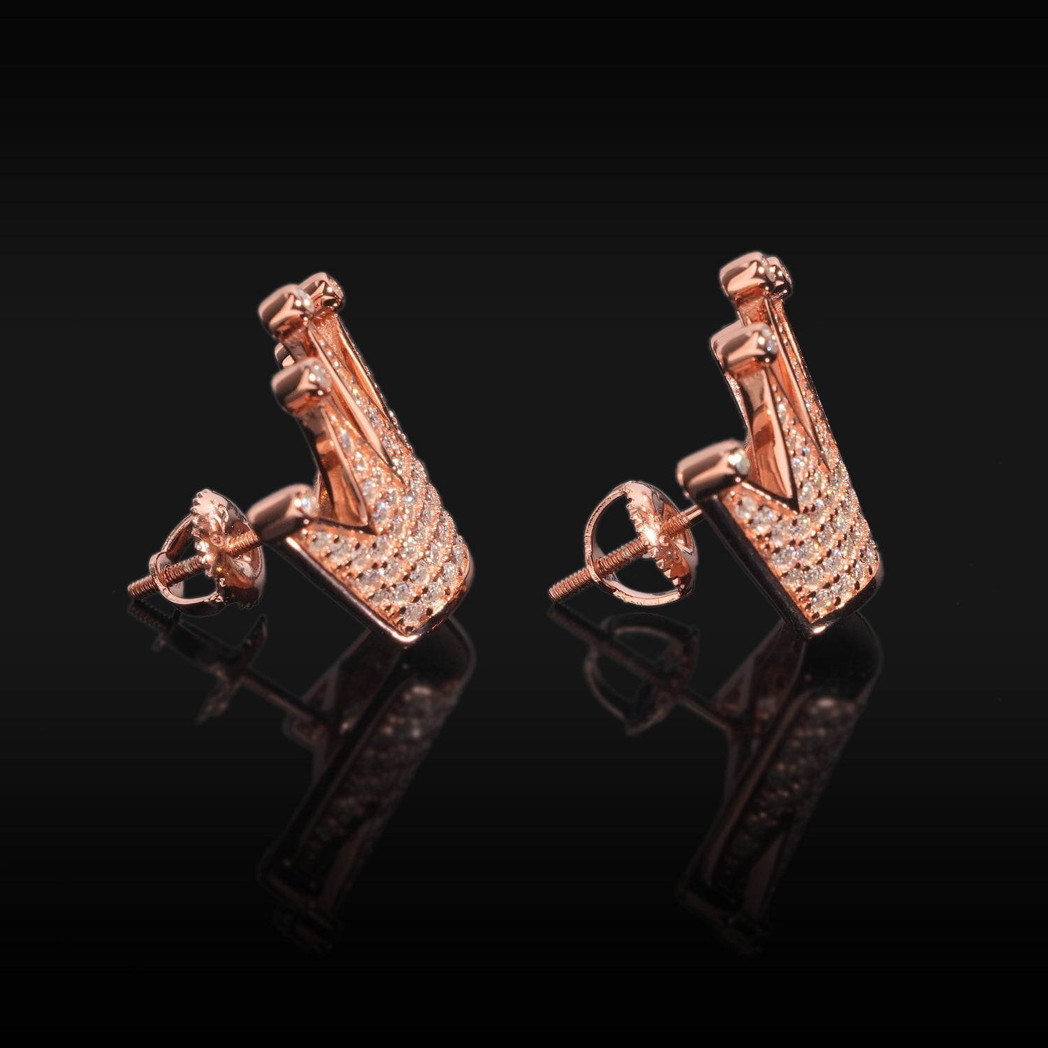 S925 Moissanite Bling Crown Stud Earrings in 14K Gold - Screw Back Earrings