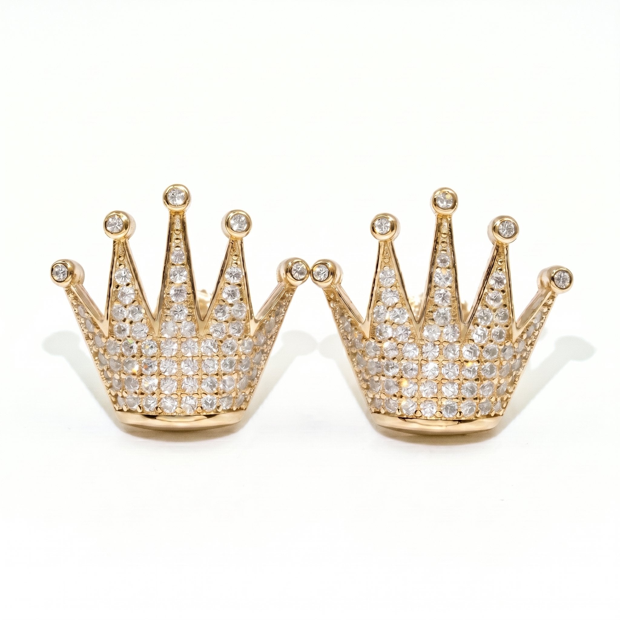 S925 Moissanite Bling Crown Stud Earrings in 14K Gold - Screw Back Earrings