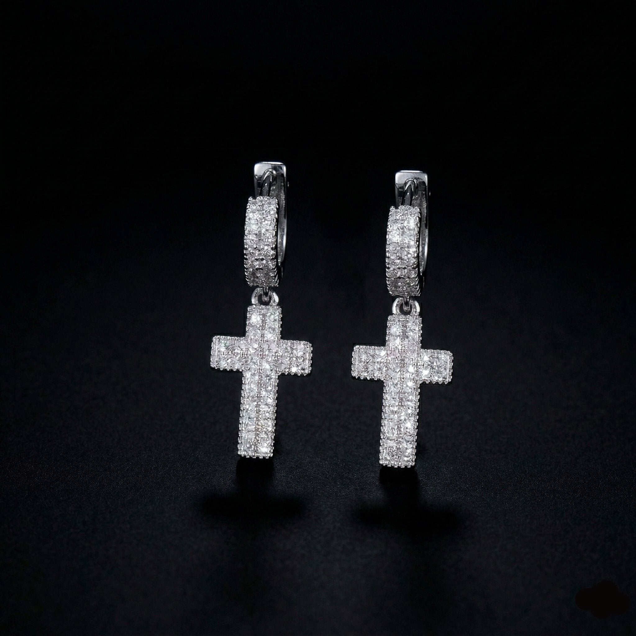 S925 Moissanite Cross Drop Hoop Earrings in White Gold Earrings