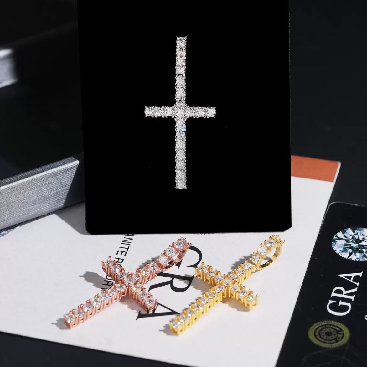 S925 Moissanite Cross Pendant in 3mm Moissanite Charms & Pendants