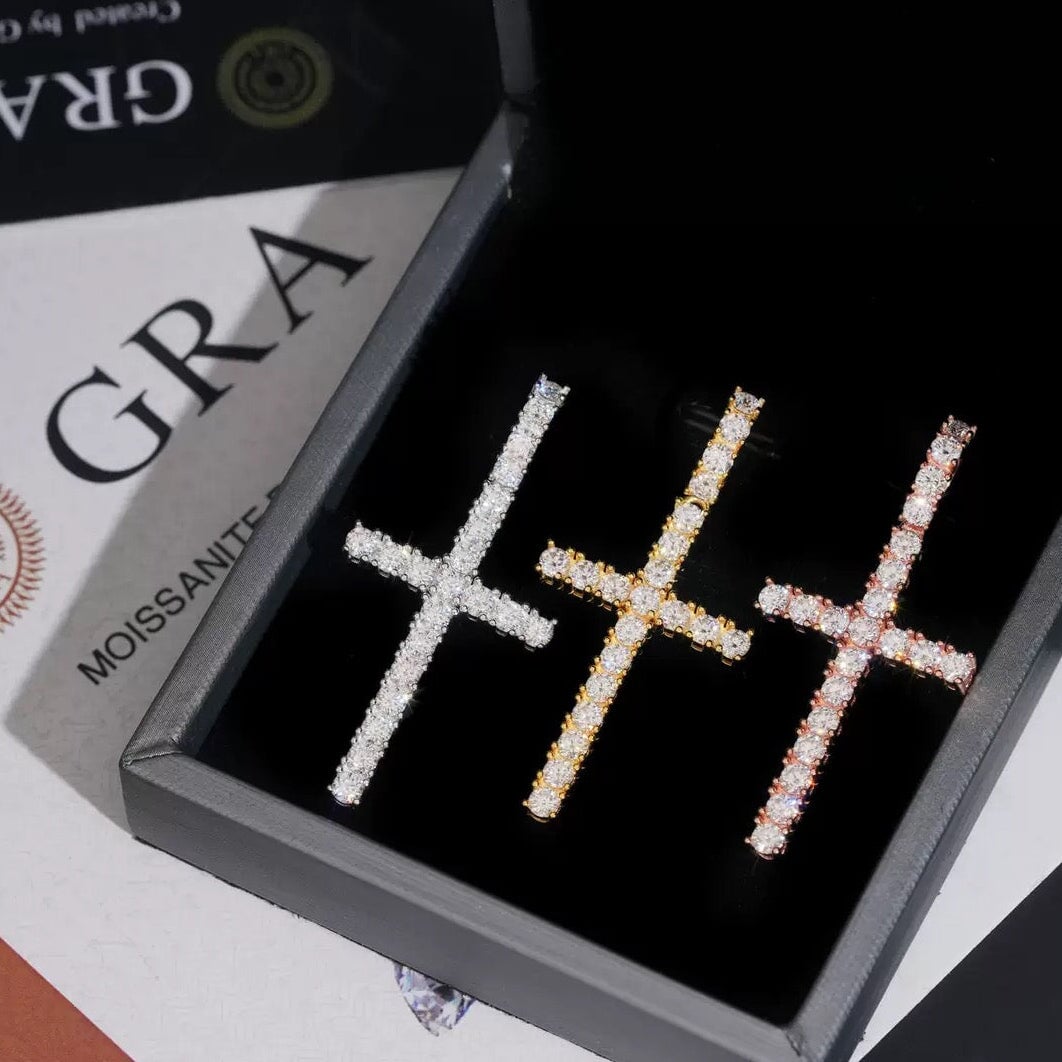 S925 Moissanite Cross Pendant in 3mm Moissanite Charms & Pendants