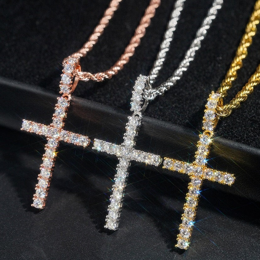 S925 Moissanite Cross Pendant in 3mm Moissanite Charms & Pendants