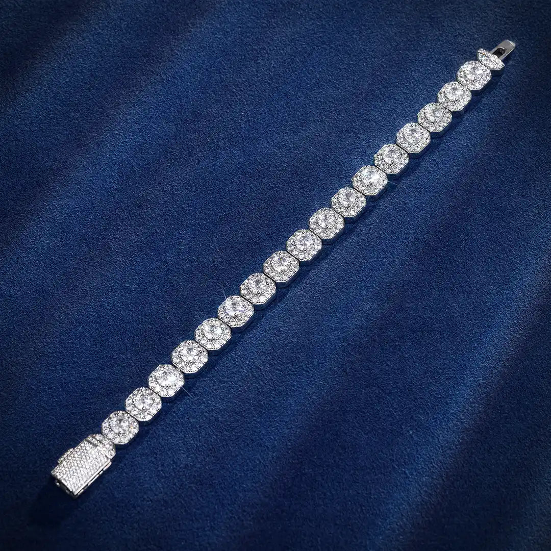S925 Moissanite Diamond Cluster Tennis Bracelet - 10mm