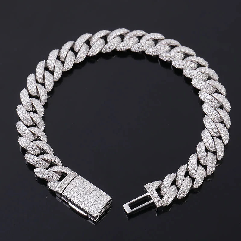 S925 Moissanite Diamond Cuban Link Bracelet in White Gold - 10mm Bracelets
