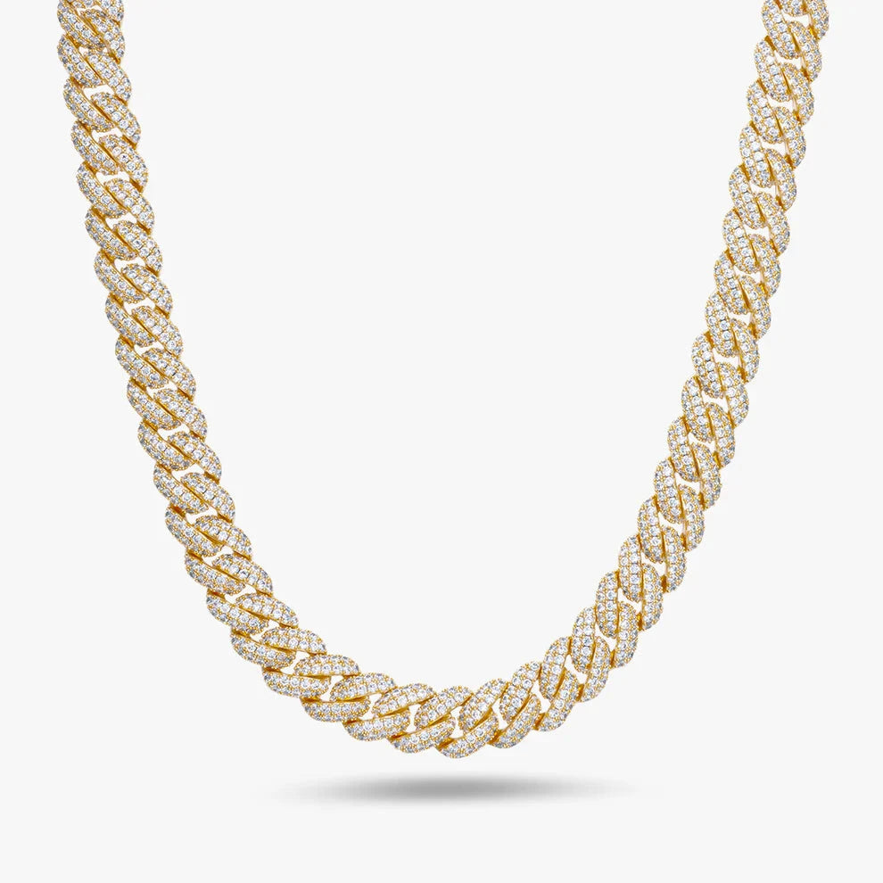S925 Moissanite Diamond Cuban Link Chain in 14K Gold - 10mm Necklaces