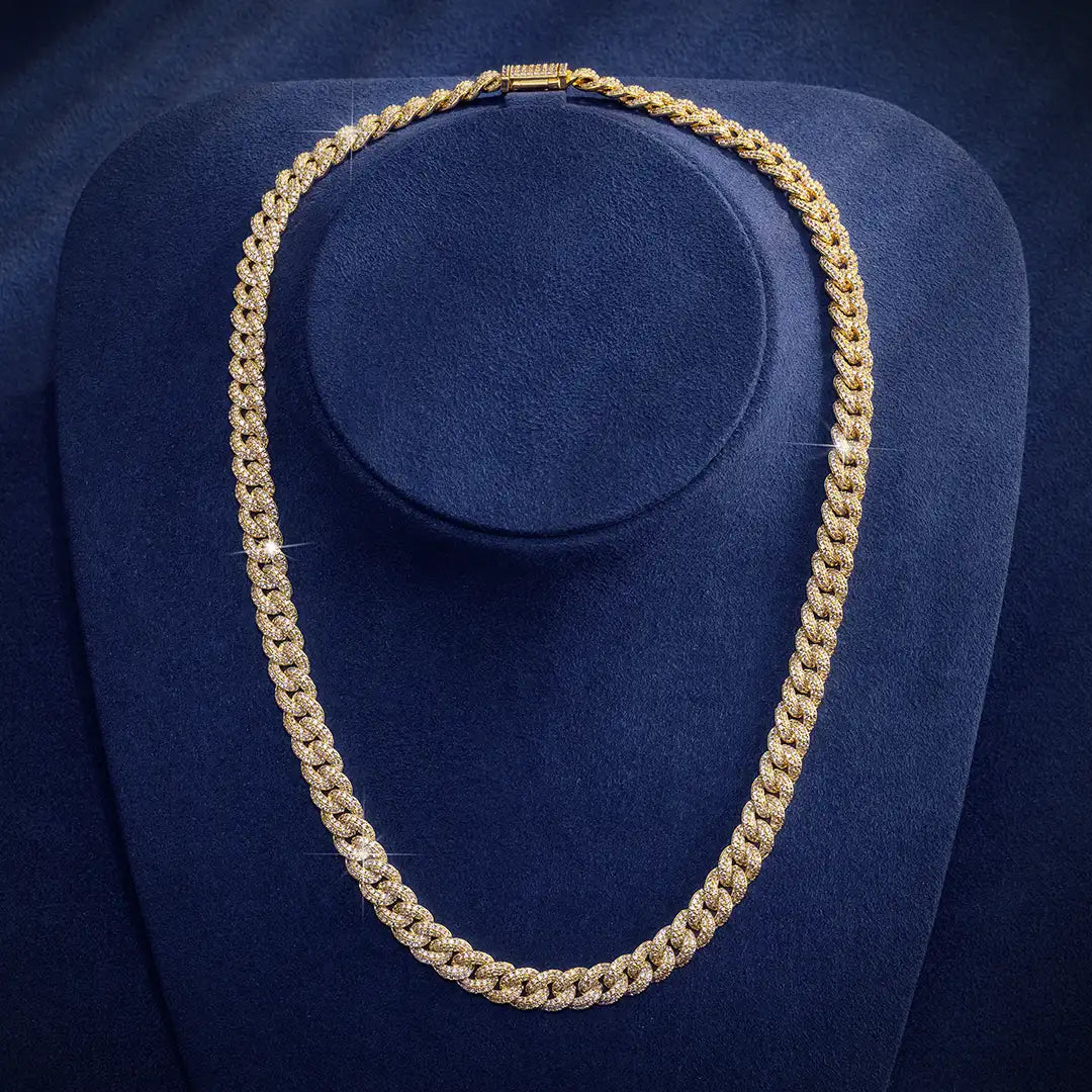 S925 Moissanite Diamond Cuban Link Chain in 14K Gold - 10mm Necklaces
