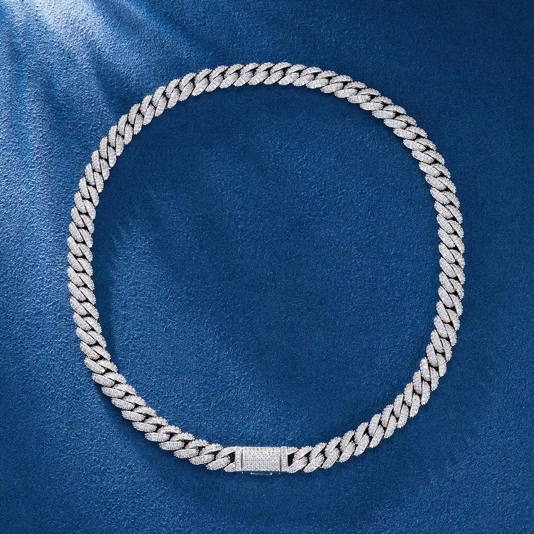 S925 Moissanite Diamond Cuban Link Chain in White Gold - 10mm Necklaces