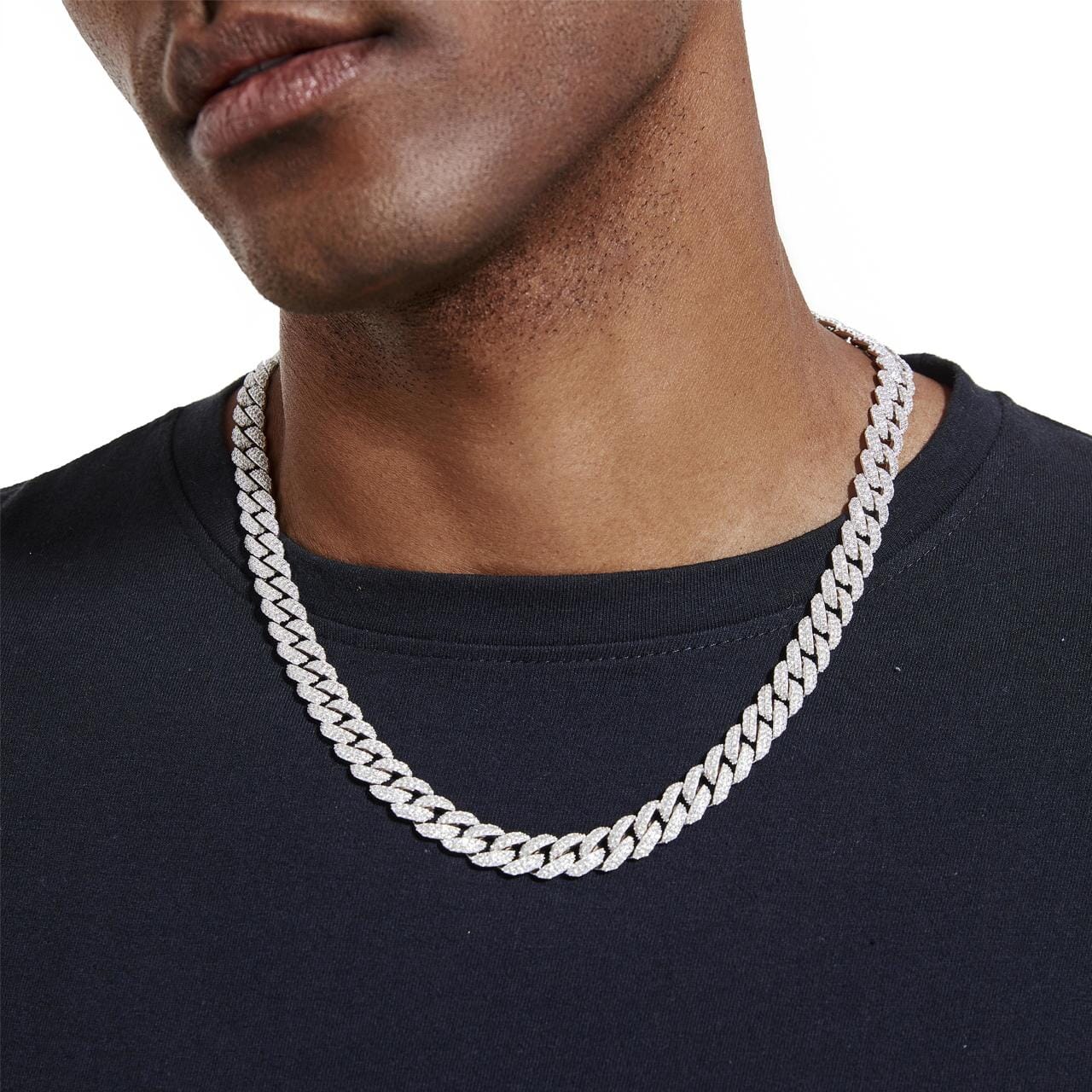 S925 Moissanite Diamond Cuban Link Chain in White Gold - 10mm Necklaces