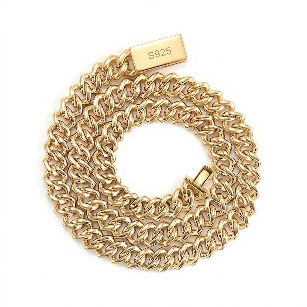 S925 Moissanite Diamond Cuban Link Prong Chain in 14K Gold - 10mm Necklaces