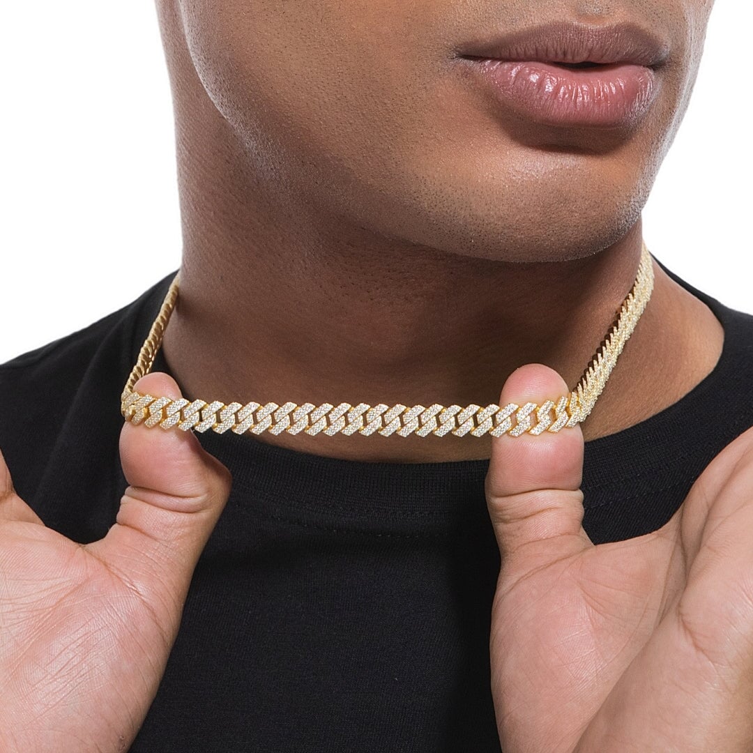 S925 Moissanite Diamond Cuban Link Prong Chain in 14K Gold - 8mm Necklaces
