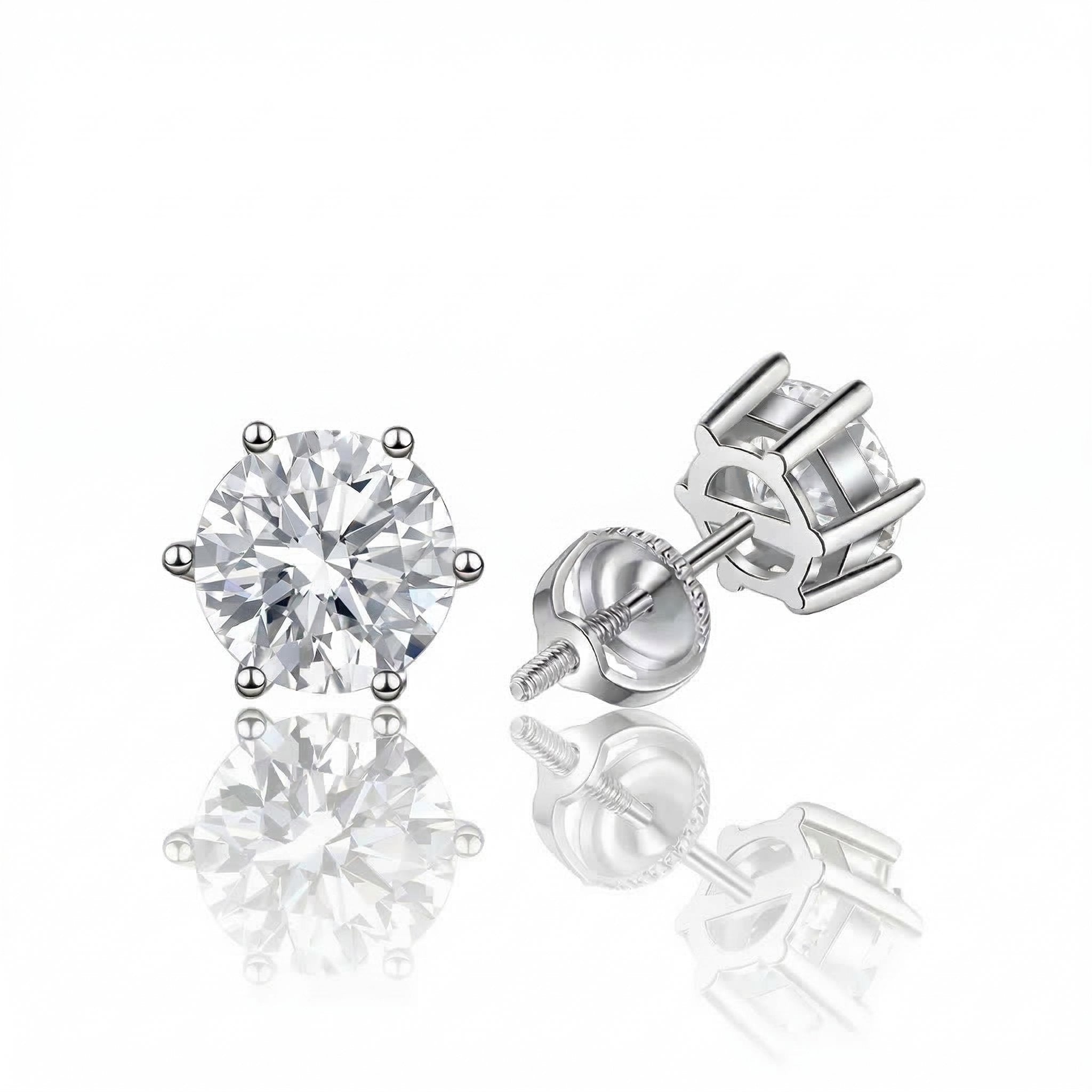 S925 Moissanite Diamond Earrings Studs in White Gold - Screw Back/6-prong Earrings