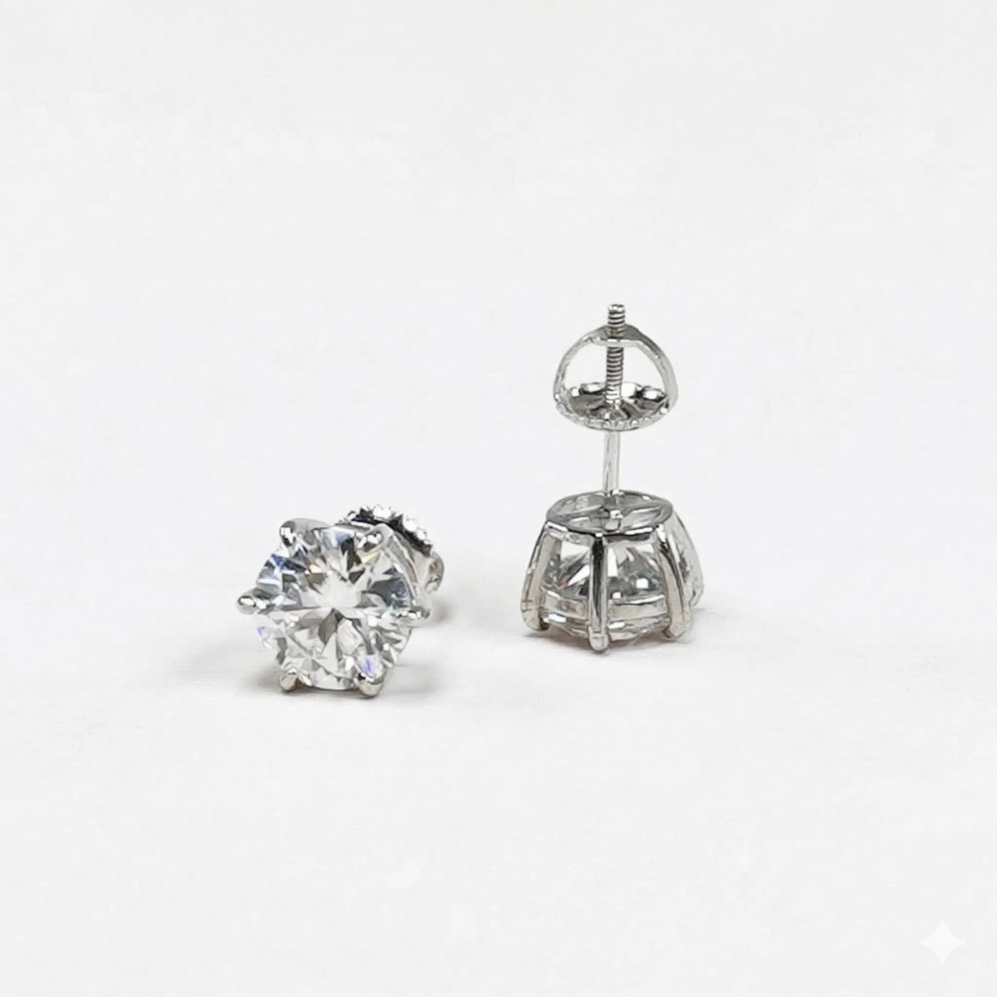 S925 Moissanite Diamond Earrings Studs in White Gold - Screw Back/6-prong Earrings