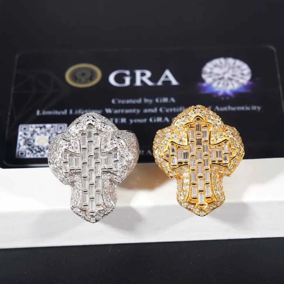 S925 Moissanite Diamond Fleur Cross Shape Ring Rings