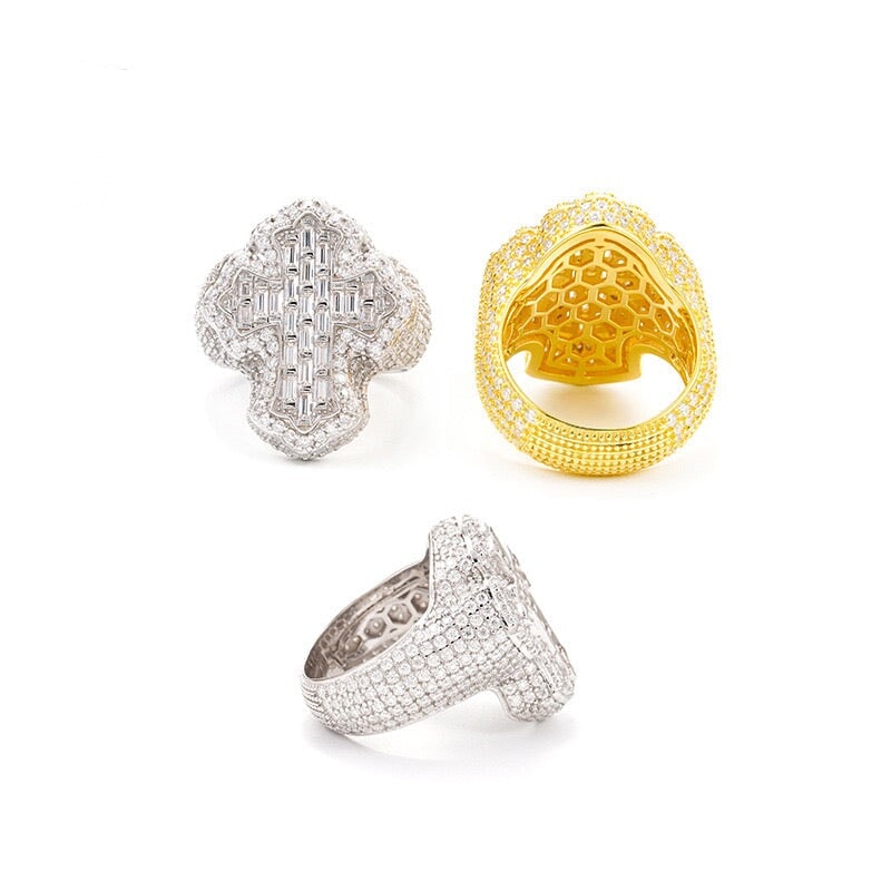 S925 Moissanite Diamond Fleur Cross Shape Ring Rings