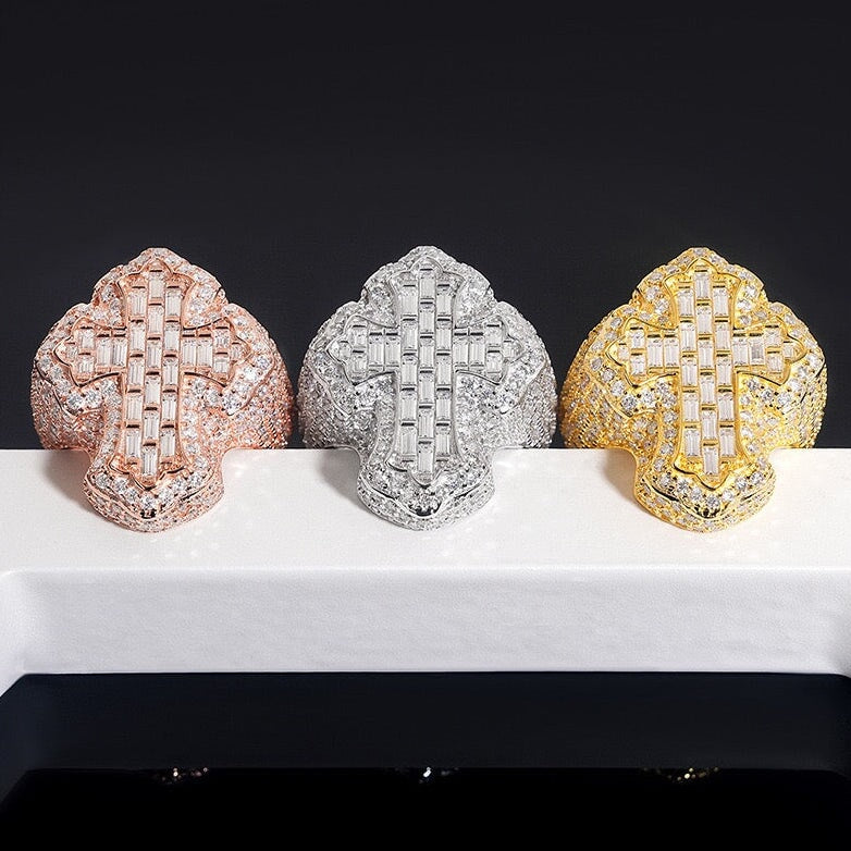 S925 Moissanite Diamond Fleur Cross Shape Ring Rings