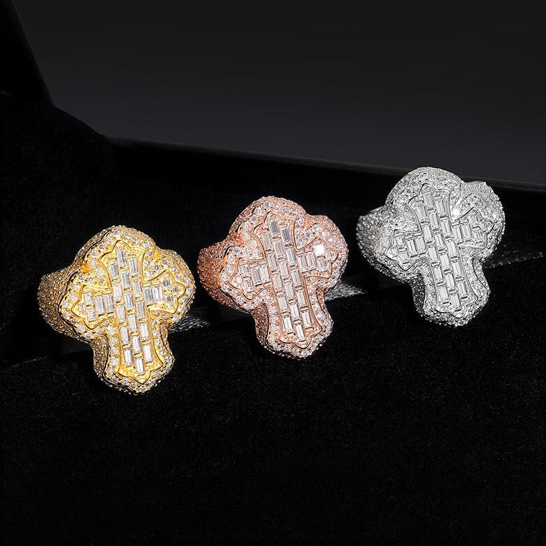 S925 Moissanite Diamond Fleur Cross Shape Ring Rings