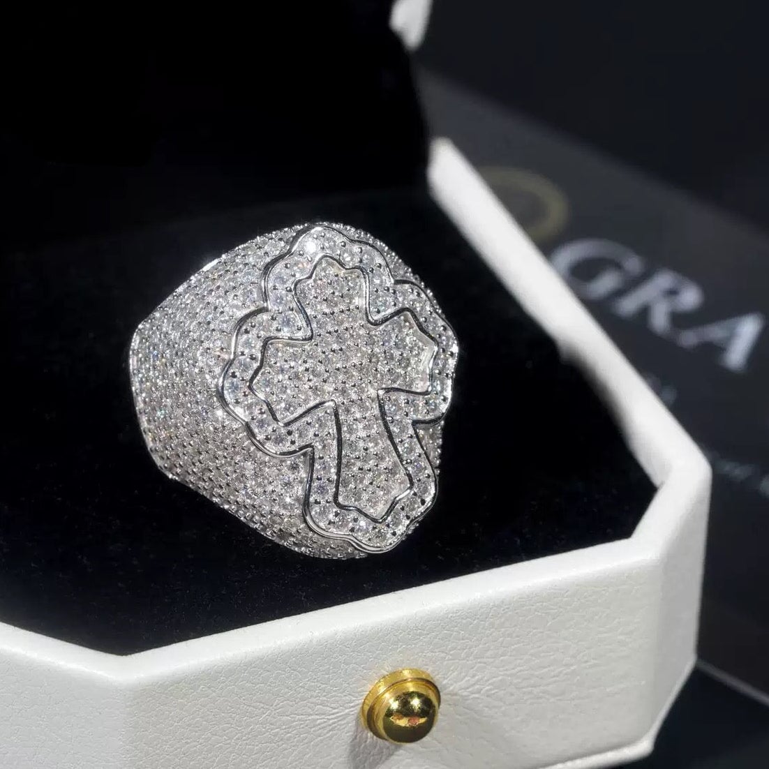 S925 Moissanite Diamond Fully Iced Cross Shape Ring Rings